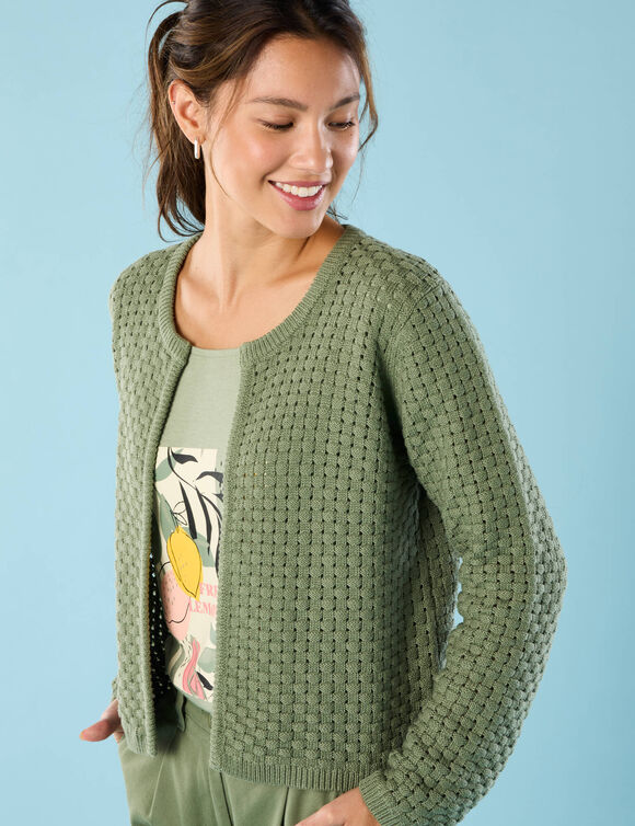 Gilet paletot maille fantaisie,  Spécial Petites (vert tilleul) Gilet paletot maille fantaisie,  Spécial Petites (vert tilleul)